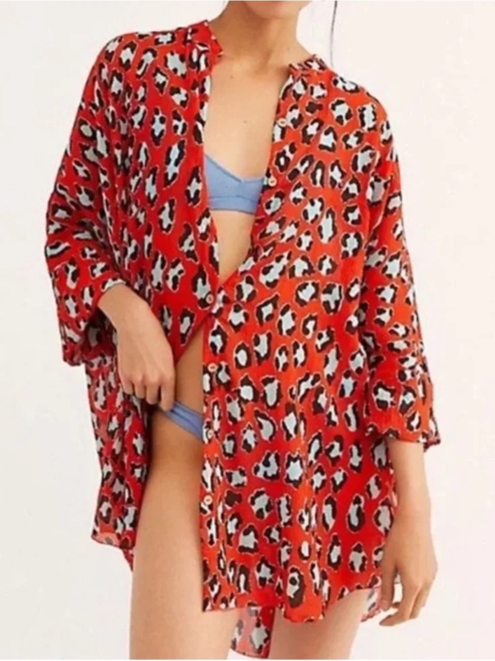 Free People Wake Up Shirt in Red Leopard